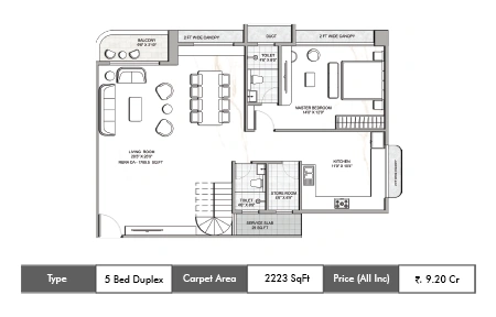 Multistar Autograph Residency 5 BHK floor plan, 2223 sq ft carpet area